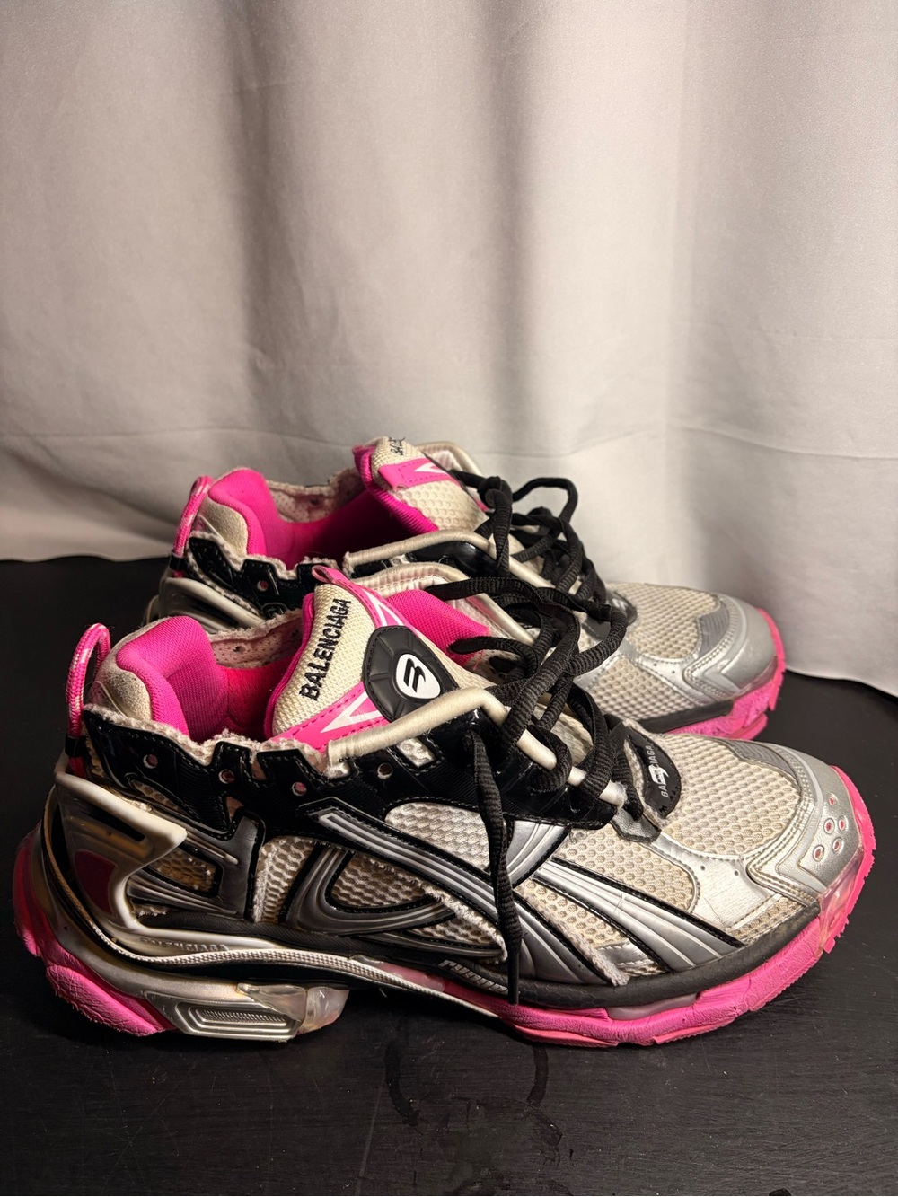 Balenciaga Mens Silver & Pink Track Runner Sneakers